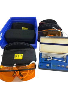lot 36 image: Lot of 3 Used KTP Laser Protection Safety Glasses With Cases Along With 2 Other Empty Cases and Tonometer for Screening Glaucoma - All Great Condition