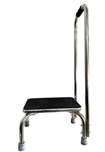 lot 44 image: Mabis Healthcare DMI 539-1902-0099 Step Stool with Handrail - Chrome Plated Steel, Reinforced Slip-Resistant Rubber Tips - Great Condition