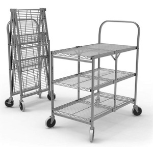 lot 13 image: MSRP $300 Luxor WSCC-2 Two-Shelf Collapsible Wire Utility Cart - Heavy-Duty Steel, Easy Maneuverability, Suitable for Various Settings - Excellent Condition