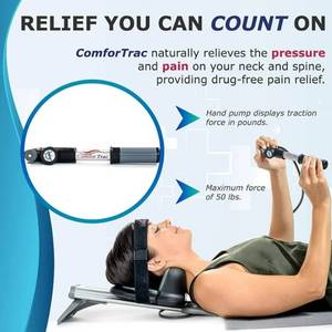 lot 42 image: MSRP $800 ComforTrac Home Cervical Traction Device with Manual and Carry Bag - Memory Foam Headrest, Independently Adjustable Neck Wedges, Easy Force Adjustments - Great Condition