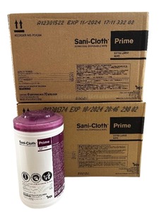 lot 3B image: MSRP $300  2 Cases (6 Canisters per case) PDI P24284 Sani-Cloth Prime Germicidal Disposable Wipes - Extra Large Wipes 7.5 x 15 - 70 Wipes Per Canister