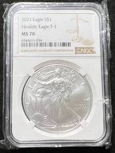 lot 21 image: 2021 AMERICAN SILVER EAGLE NGC MS70