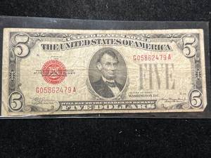 lot 95 image: 1928C US RED SEAL $5 BILL