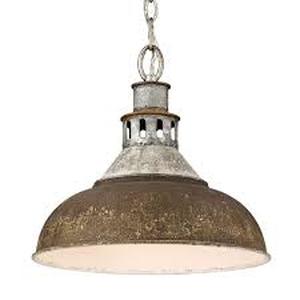 lot 8 image: Golden Lighting Kinsley 1-Light Aged Galvanize Steel Standard Pendant  Customer Returns See Pictures