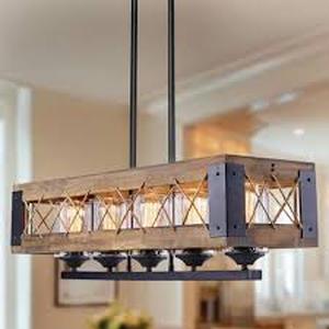 LNC Modern Farmhouse Chandelier 32 in. W Black Rectangular Dining Room Chandelier, 5-Light Kitchen Island Wood Pendant Light  Customer Returns See Pictures