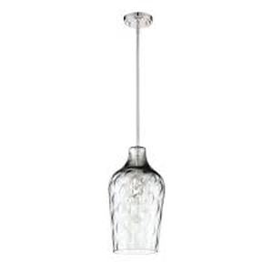 lot 39 image: CRAFTMADE Pendant 60-Watt 1-Light Brushed Nickel Finish DiningKitchen Island Mini Pendant with Hammered Glass, No Bulb Included  Customer Returns See Pictures