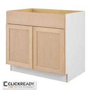 lot 50 image: Hampton Bay 36 in. W x 24 in. D x 34.5 in. H Ready to Assemble Base Kitchen Cabinet in Unfinished with CLICKREADY Technology   Customer Returns See Pictures