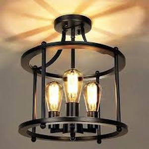 lot 19 image: YANSUN 3-Light Black Farmhouse Semi Flush Mount Ceiling Light Fixture, Vintage Ceiling Mount for Dining Room Hallway Entryway  Customer Returns See Pictures