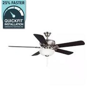 lot 25 image: Hampton Bay Rothley II 52 in. Indoor LED Brushed Nickel Ceiling Fan with Light Kit, Downrod, Reversible Motor and Reversible Blades  Customer Returns See Pictures