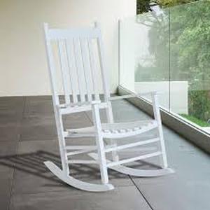 lot 27 image: Outsunny Versatile White Wooden IndoorOutdoor High Back Slat Rocking Chair  Customer Returns See Pictures