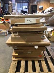 lot 32 image: Pallet of Mixed Assorted Wood Shelves  Various Models and Conditions Customer Returns See Pictures