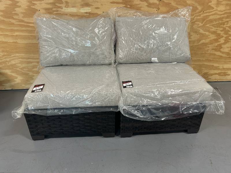 lot 2 image: KATHY IRELAND River Brook Collection Lot of 2- K1043B-AS Patio Chairs with Cushions- Walnut Wicker