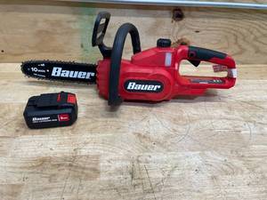 lot 193 image: BAUER 20V Cordless, 10 in. Chainsaw and Battery (081925135)