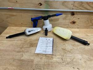 lot 248 image: AQUA JOE 2-in-1 Hose-Powered Adjustable Foam Cannon Spray Gun with Attachments, Blue