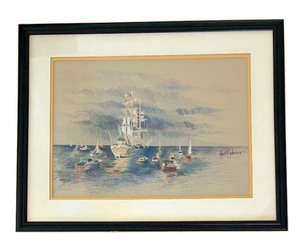 lot 3 image: Original Pastel Drawing, Duluth Festival by Sail by Robert Anderson