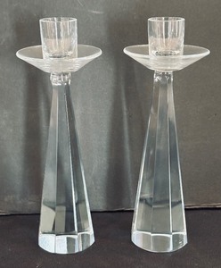 lot 9 image: Pair of Vintage Asta Stromberg Octagonal Crystal Candle Holders