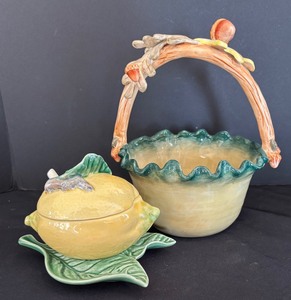 lot 56 image: Foreside Basket Bowl and Bordallo Pinheiro Sugar Dish