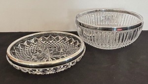 lot 62 image: Two Gorgeous Vintage Crystal Bowls with Silver Plated Rims