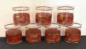 lot 27 image: Seven Vintage Culver Tortoise Double Old Fashioned Glasses