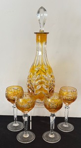 lot 17 image: Vintage Nachtmann Traube Cut to Clear Crystal Decanter Set with Coordinating Sherry Glasses