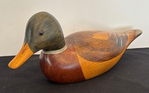 lot 97 image: Vintage Carved Wooden Duck Decoy by Fellows of Bozeman, Montana