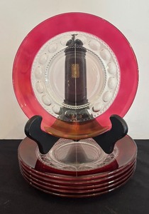lot 100 image: Vintage Kings Crown Ruby Flashed Luncheon Plates by Indiana Glass