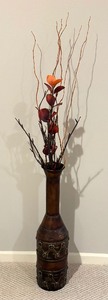 lot 123 image: Stylish Metal vase with Decorative Sticks and Faux Florals