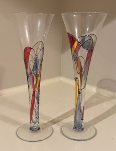 lot 124 image: Pair of Colorful Hollow Stemmed Glasses