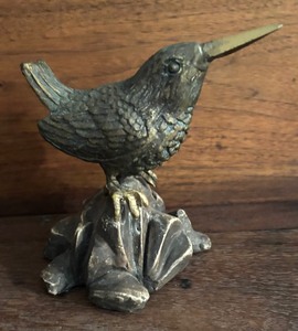 lot 127 image: Andrea by Sadek Verdigris Brass Sandpiper Bird on Resin Rock Beach Figurine