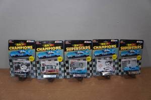 lot 175 image: 5 Racing Champions NASCAR Stock CarCollectors Cards and Stands
