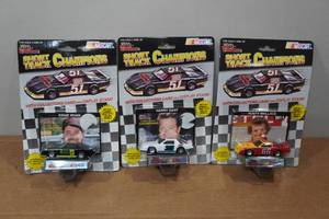 lot 186 image: 3 Racing Champions Short Track Die CastsCollectors Cards with Stands