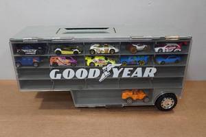 lot 201 image: Die Cast Car Storage Trailer with Assorted Cars
