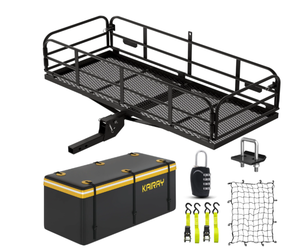 lot 68 image: Kairay 500 Lbs Heavy Duty Hitch Mount Cargo Carrier 60x24x14.4 Folding Rear Luggage Rack Basket Fits 2 Receiver for Car SUV