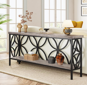 lot 167 image: Tribesigns Narrow Sofa Table, Industrial Long Sofa Table Behind Couch,