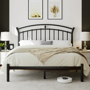 lot 169 image: Full Size Laisnet Metal Platform Bed Frame with Vintage Victorian Headboard & Footboard