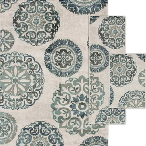 lot 179 image: 3PCS Mainstays Teal Medallion Indoor Area Rug Set