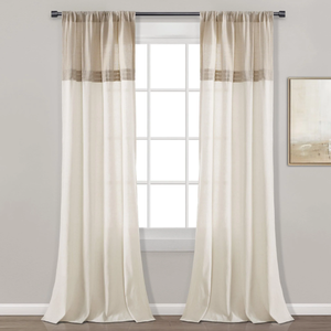 lot 203 image: Lush Decor Farmhouse Fau X Linen Colorblock Pleated Single Window Curtain Panel