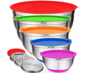 lot 413 image: 5PCS Mixing Bowls with Lids Set - Nesting Bowls with Airtight Lids  Graters - Stainless Steel Non-Slip Mixing Bowl for Baking