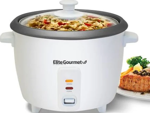 lot 418 image: Elite Gourmet 6-Cup Non-Stick Rice Cooker with Steam Tray