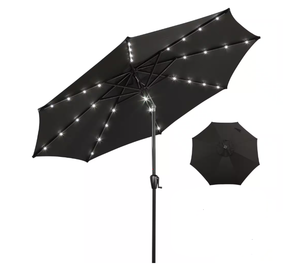 lot 484 image: 9 ft. Steel Market Solar Lighted 8-Rib Round Patio Umbrella in Black