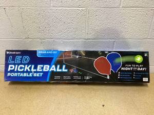 lot 406 image: MinnARK Sports LED Pickleball Portable Set, Light-Up Net, Paddles, and Balls, for Driveway & Backyard