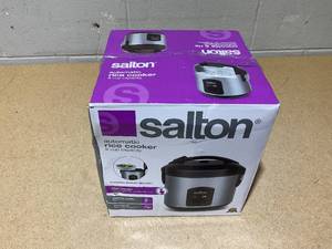 lot 210 image: Salton 8 Cup Jar Style Automatic Rice Cooker with Food Steaming Basket, Measuring Cup & Spatula, Removable Non-Stick Cooking Bowl
