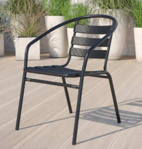 lot 306 image: Lila Black Metal Restaurant Stack Chairs with Aluminum Slats
