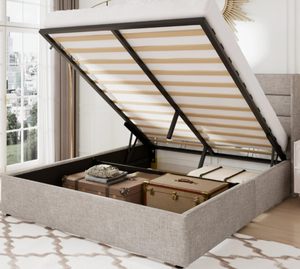 lot 327 image: Allewie Full Size Lift Up Platfrom Storage Bed Frame with Channel Wingback Headboard