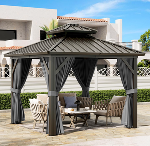 lot 18 image: Hardtop Gazebo Double Roof Canopy Gazebo with Mosquito Curtain Netting