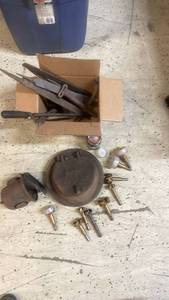 lot 82 image: Lot of Pipe Check Cover, Brass Valves, Files, and Misc Hardware