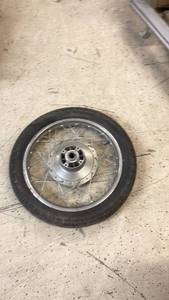 lot 87 image: Set of 2 Vintage Spoked Motorcycle Wheels with Tires