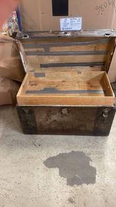 lot 124 image: Vintage Wooden Trunk with Metal Hardware