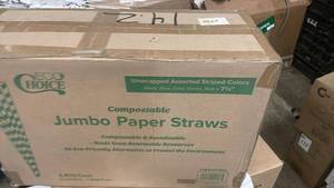 lot 178 image: EcoChoice Jumbo Compostable Paper Straws Case Unwrapped Assorted Colors