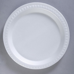 lot 188 image: Case of 500 Monogram White Unlaminated Foam Plates 9 Inch